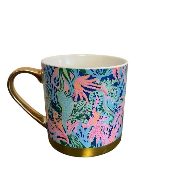 Lilly Pulitzer Bringing Mermaid Back Mug 10oz Blue Pink Gold - Picture 1 of 5